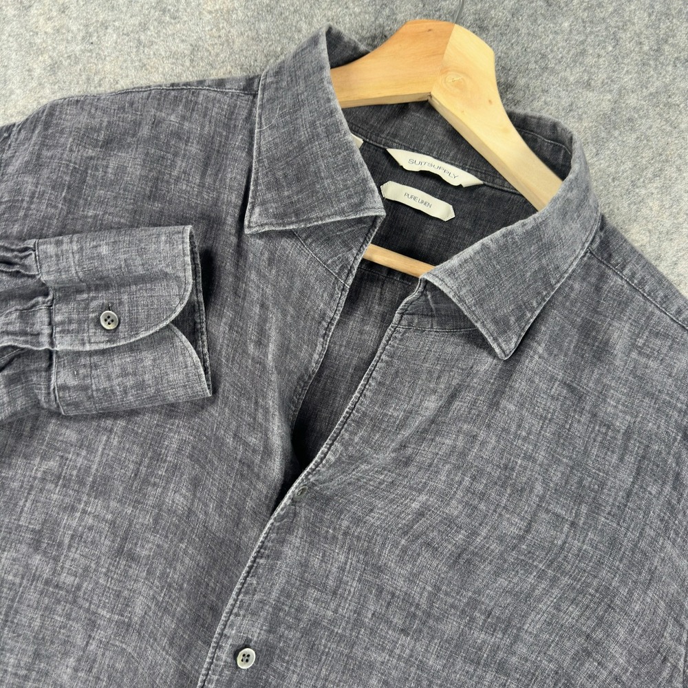 Suitsupply Gray Textured Linen-Blend Dress Shirt